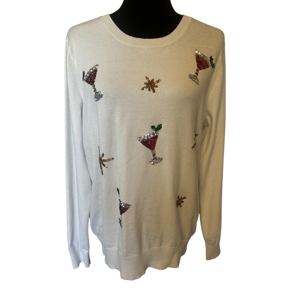 Victoria Harbour Sequins Martini Holiday Christmas Sweater Women Size XL
